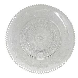 Vintage Clear Cut Glass Serving Plate 9.5 Inch Elegant Bridal MCM Fleur De Leis
